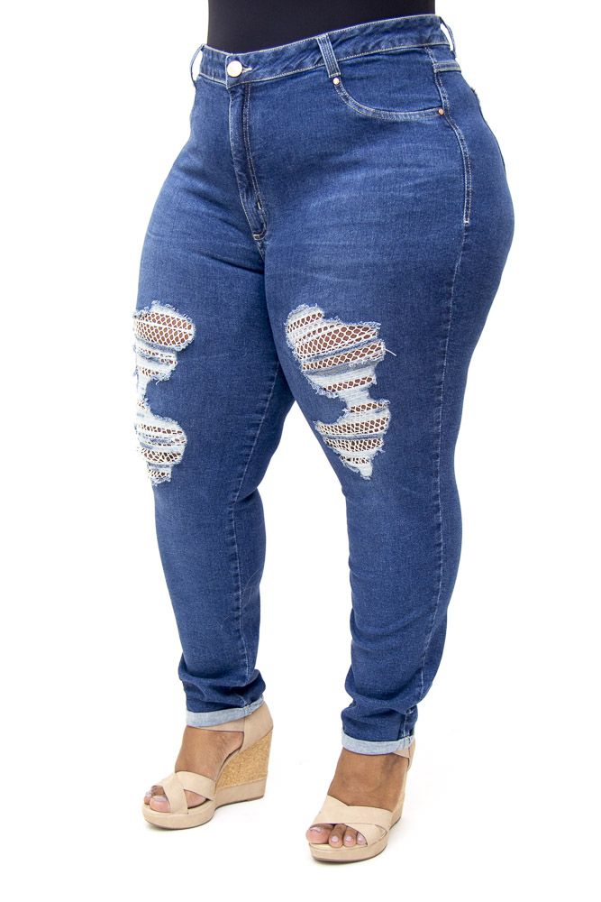 calça jeans rasgadinha plus size