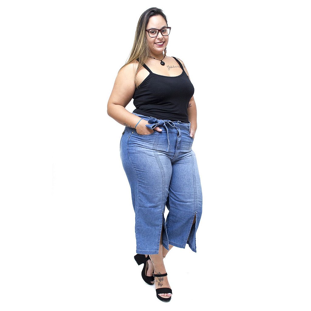 calça pantacourt plus size jeans