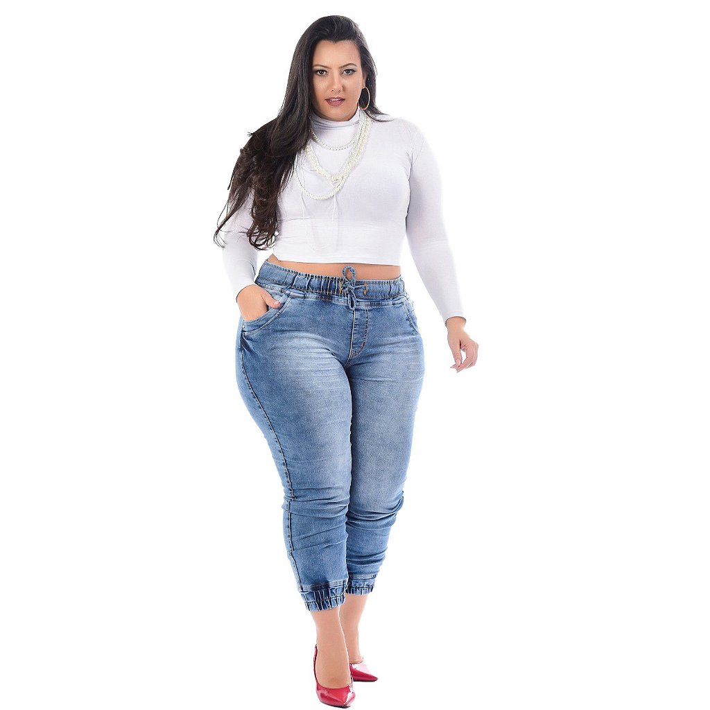 calça jeans plus size com elastico na cintura