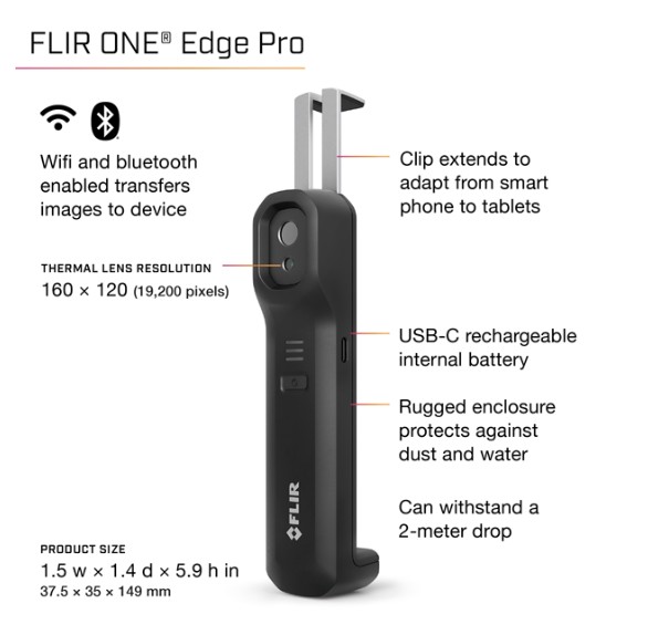 Camera Termográfica FLIR One Edge Pro 9031.80.99 IP54 - Abrasivos