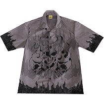 CAMISA DE BOTAO TRIPLE SKULL CINZA