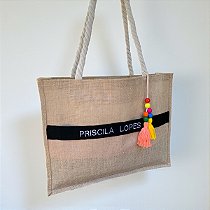 Bolsa Feminina Juta Zíper Faixa Personalizada Praia Piscina