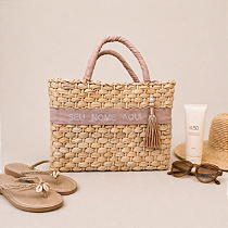 Bolsa De Palha Média Feminina De Praia Personalizada Verão