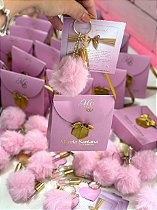 Mini Gloss com chaveirinho, espelho e pompom + embalagem personalizada