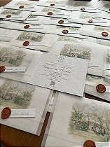 Convite de casamento 14x20cm com envelope personalizado + tags nominais + lacre de cera