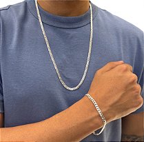 Conjunto Corrente e Pulseira Grumet 4mm 60cm em Prata 925