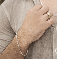 Pulseira Masculina Cadeado Alongado 2mm de Prata 925