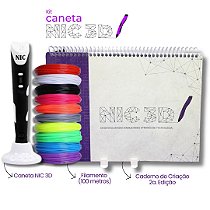 KIT – Caneta 3D - Preta + 100 Metros de Filamentos + Caderno 2° Edição