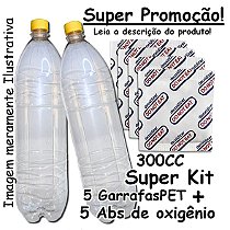 Kit com 5 garrafas pets 2L + 5 Absorvedores de oxigênio AbsorKing de 300cc potente