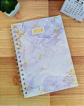 Caderno Personalizado 2026 Pautado A5 Capa Dura Marmorizado Roxo