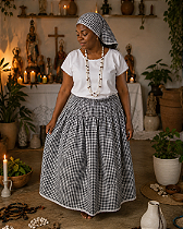 CONJUNTO PRETA VELHA 3 PEÇAS (CAMISÚ + SAIA + LENÇO)