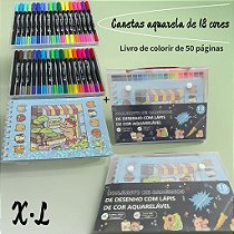 Kit Criativo de Desenho e Colorir - Canetas Aquarela e Livro de Colorir