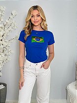 TSHIRT FEMININA ALGODÃO BANDEIRA LANTEJOULA
