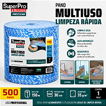Pano Multiuso Limpeza Rápida SuperPro Proclean Rolo Com 500 Panos Azul