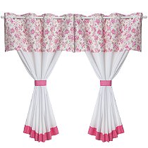 Cortina de Cozinha Flower Pink 2,60m x 1,20m alt. p/ Varão de 2m
