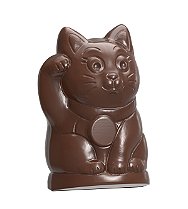 CW1598 - Fôrma de policarbonato para chocolate modelo Manekineko (gato da sorte) - frente e verso