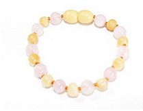 Pulseira Âmbar Manteiga com quartzo rosa 16cm (cor rara)