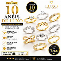 Kit 10 Anéis Femininos Folheados a Ouro 18K e Prata para Revenda