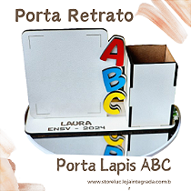 Mini Porta Retrato Porta Lapis ABC colorido Personalizado MDF