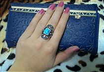 Anel prata envelhecida, com pedra estilo azul howlita turquesa brasileira.