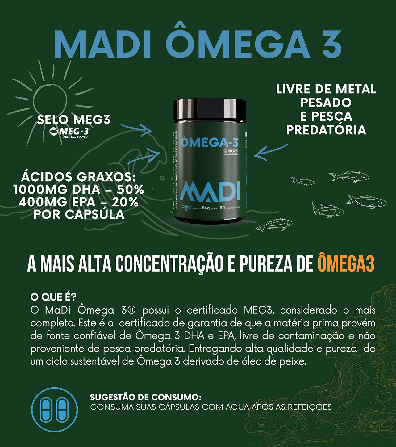 Suplemento Alimentar Omega3 1000mg x 60 Cápsulas MaDi - Madi Brasil