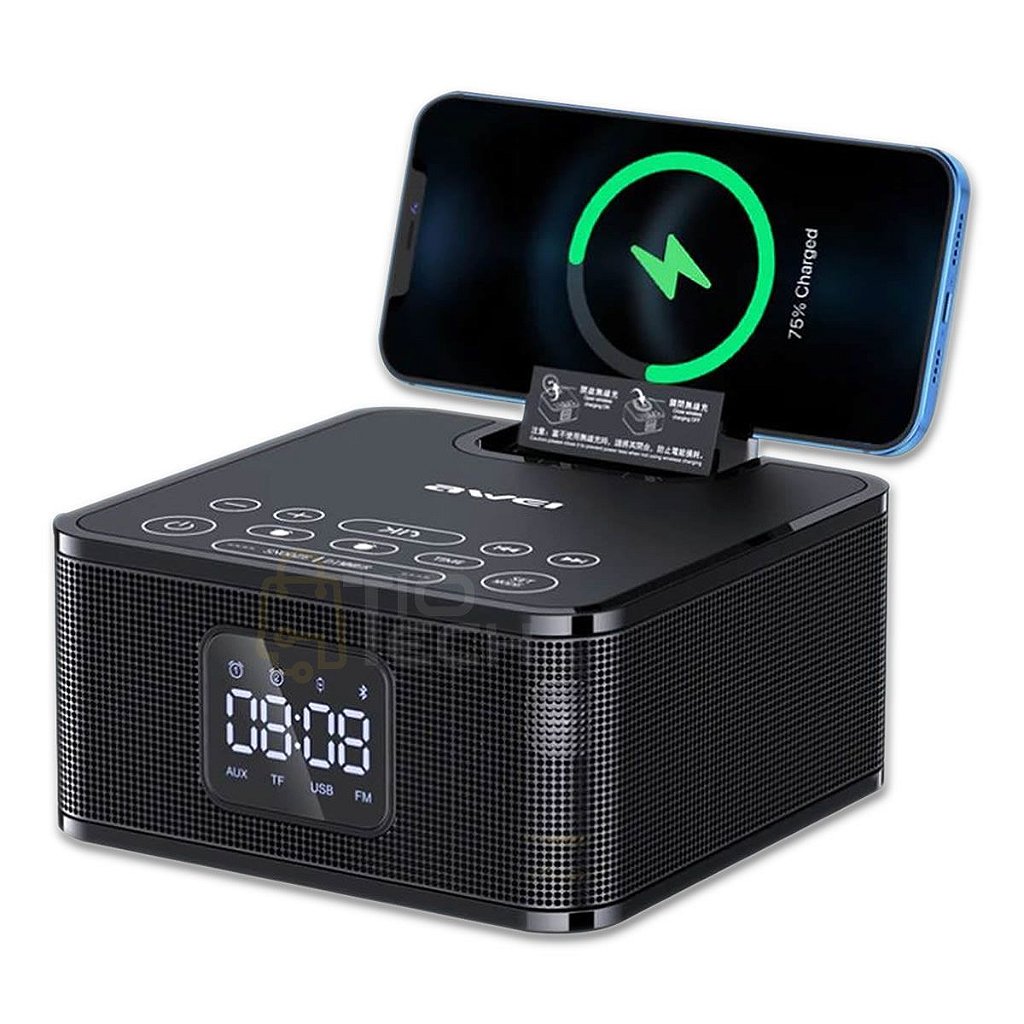 Caixa de Som Bluetooth Rádio Relógio com Carregador Indutivo Awei Y332 -  Tiotech, aqui vc encontra os melhores aparelhos eletrônicos. confira!