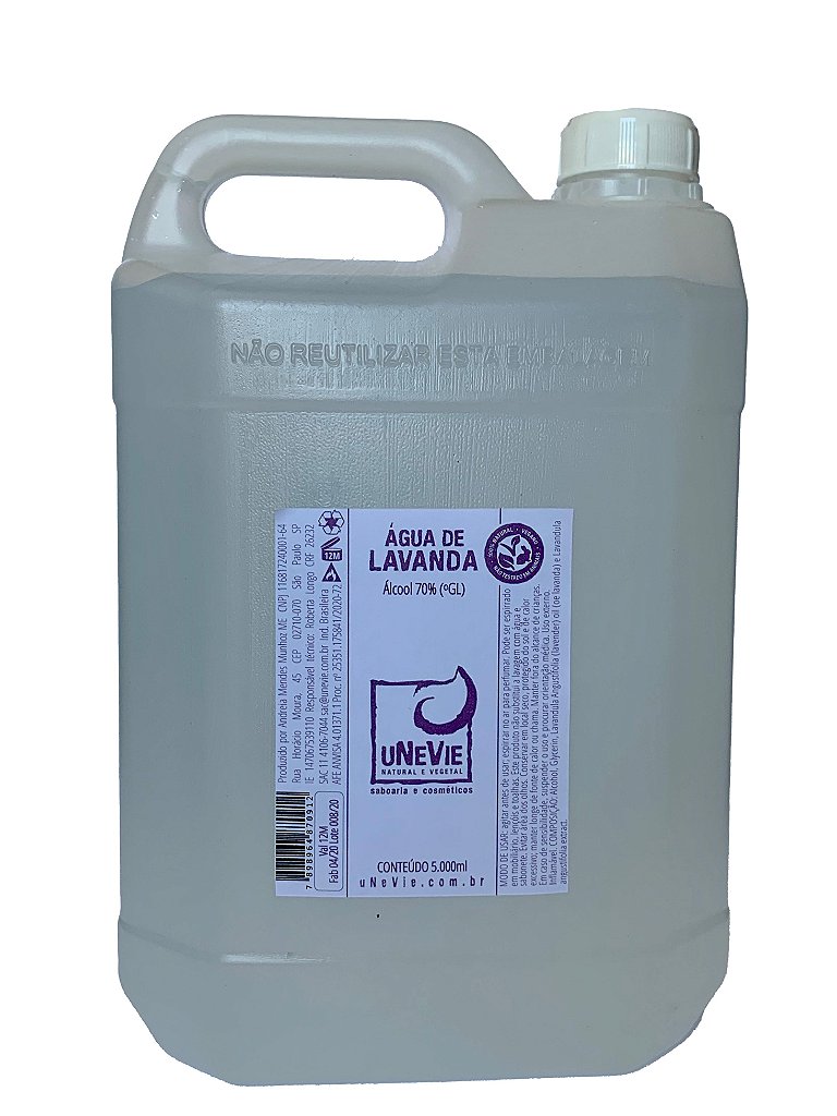 Água de Lavanda uNeVie com álcool 70% (°GL) - refil com 5 litros - uNeVie  saboaria e cosméticos