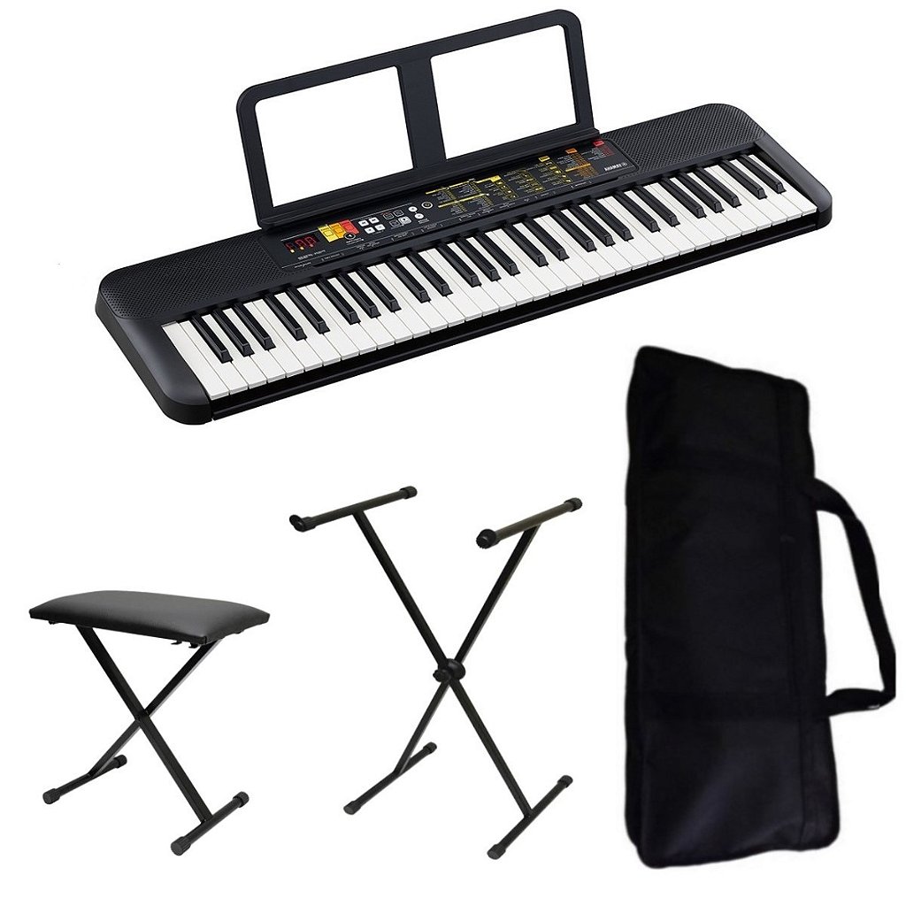 Teclado Musical Yamaha 61 Teclas PSR F52 Bag Banco Suporte - O