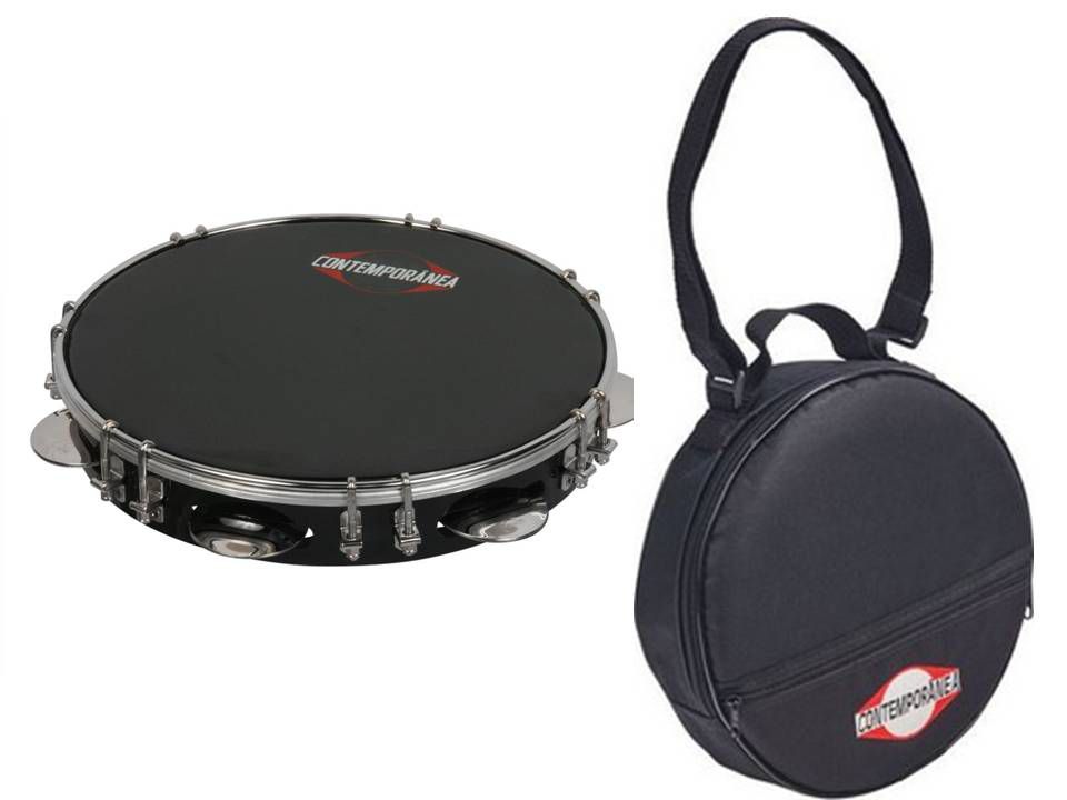 パンデイロ　CONTEMPORANEA Contemporânea Pandeiro 10 Preto Tar Dupla Dourado 31ppd + bag - O