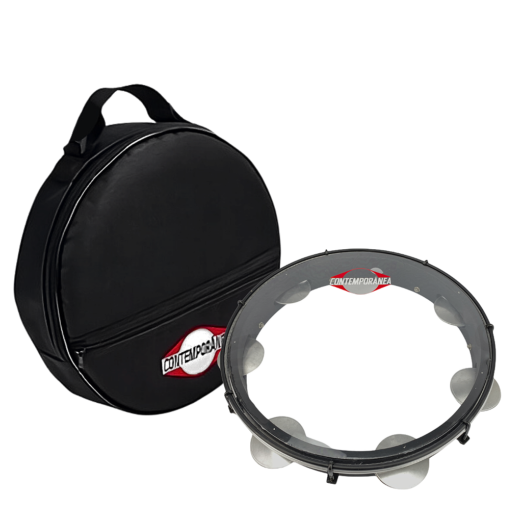 Contemporânea Kit Pandeiro 11 Preto Tar. Dupla Dourada + Bag