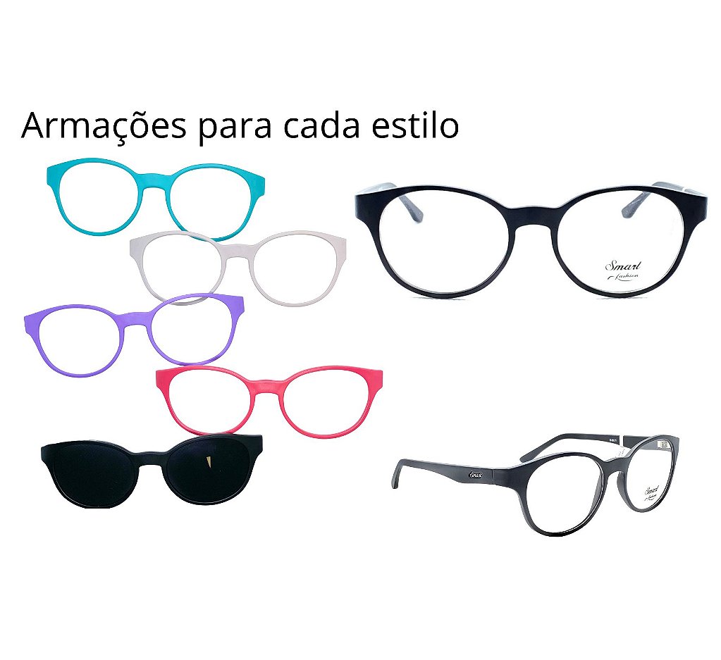Armação para óculos de grau clip-on Troca-Frente Smart 932 - Lara Souza  Óptica - O seu óculos novo está aqui