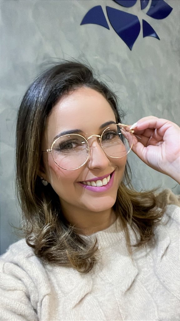 Armação para oculos de grau modelo redondo dourado- 5950 - Lara Souza  Óptica - O seu óculos novo está aqui