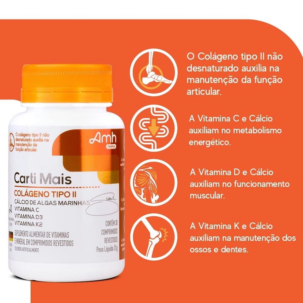 Carti Mais Colágeno Tipo 2 + Cálcio + Vitaminas Da Amh Farma