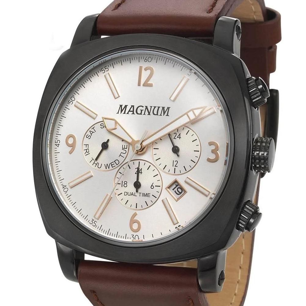 Relógio Magnum Analógico Masculino Dourado Pulseira de Couro