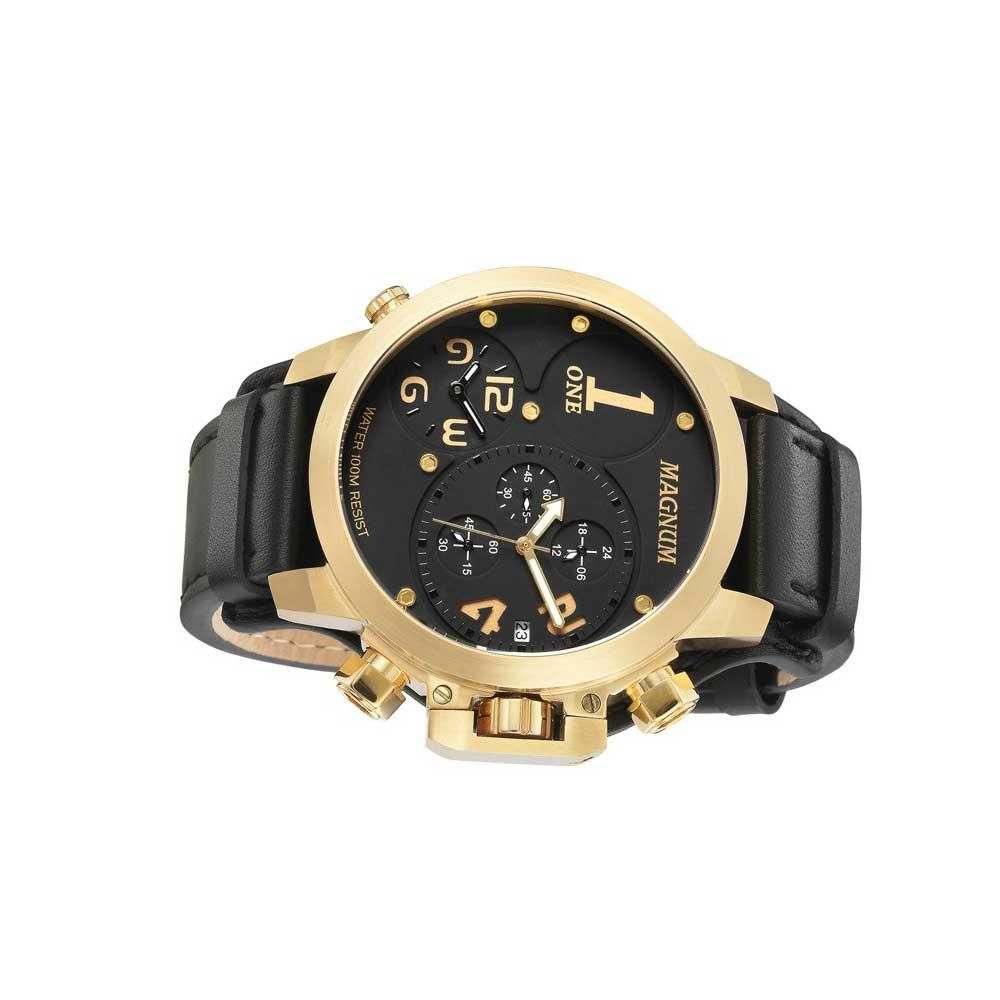 Relógio Magnum Masculino Dourado Analógico De Pulso Pulseira De Silicone  Preta Ma34683P na Americanas Empresas