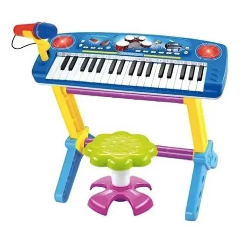 Piano Teclado Infantil com Microfone e Suporte Banquinho Importway