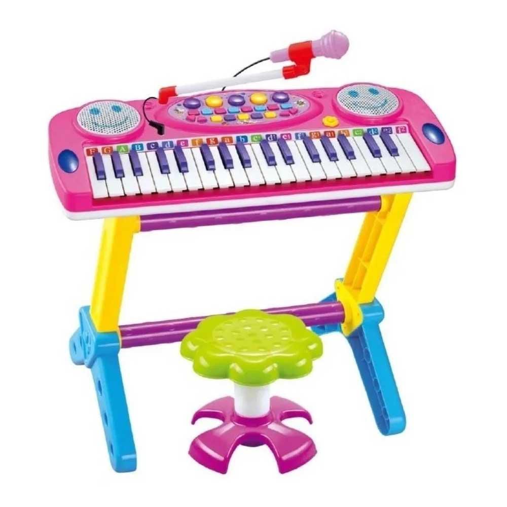 PIANO INFANTIL ELETRÔNICO C/ MICROFONE E EFEITOS DE DJ (ROSA E AZUL)