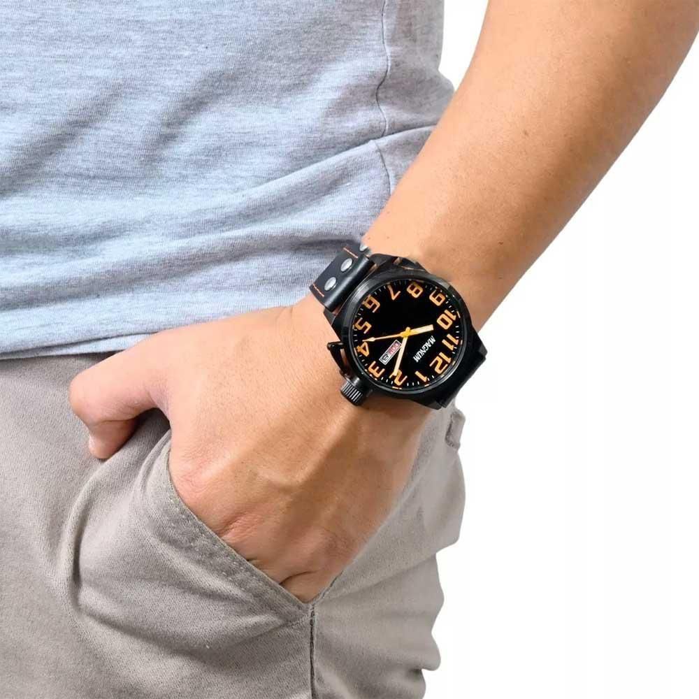Relógio Magnum Analógico Masculino Dourado Pulseira de Couro