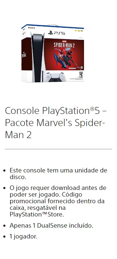 Console Sony PlayStation 5 Standard Edition + Jogo Marvel's Spider Man 2 PS5  Mídia Digital