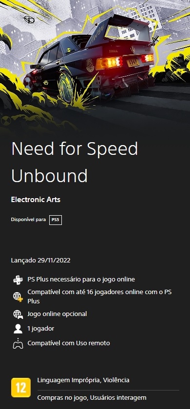 JOGO PS5 NEED FOR SPEED UNBOUND