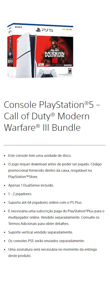 Console PlayStation 5 Pacote com jogo Call of Duty Modern Warfare