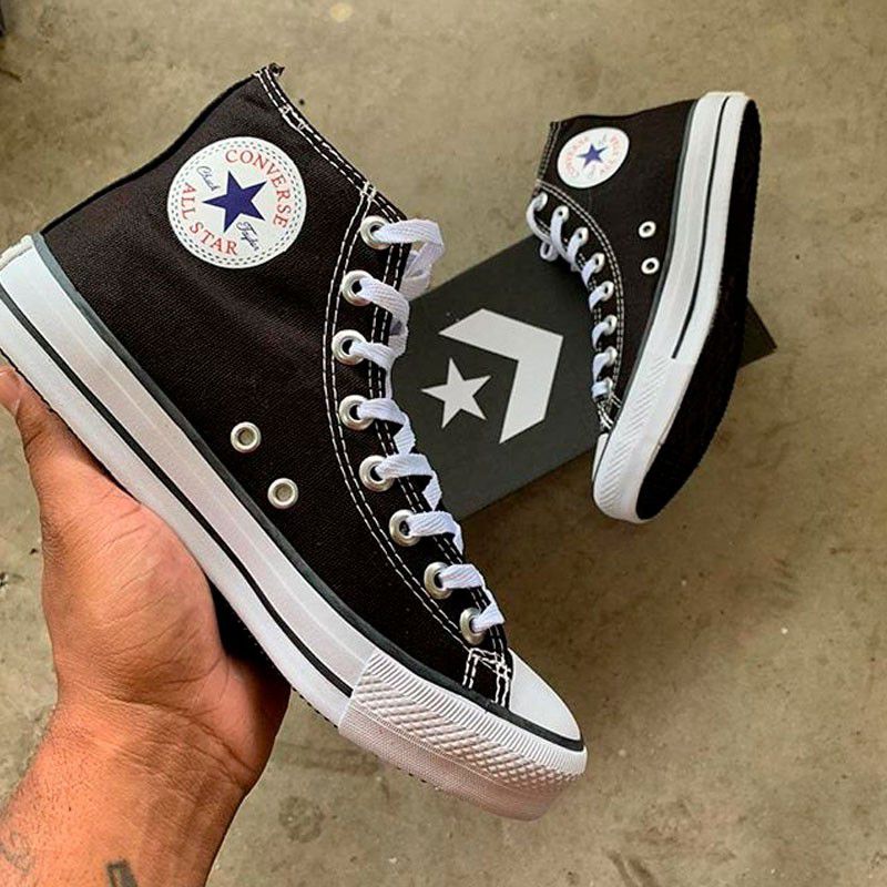 All Star Plataforma Preto com Zíper - Moda Brás