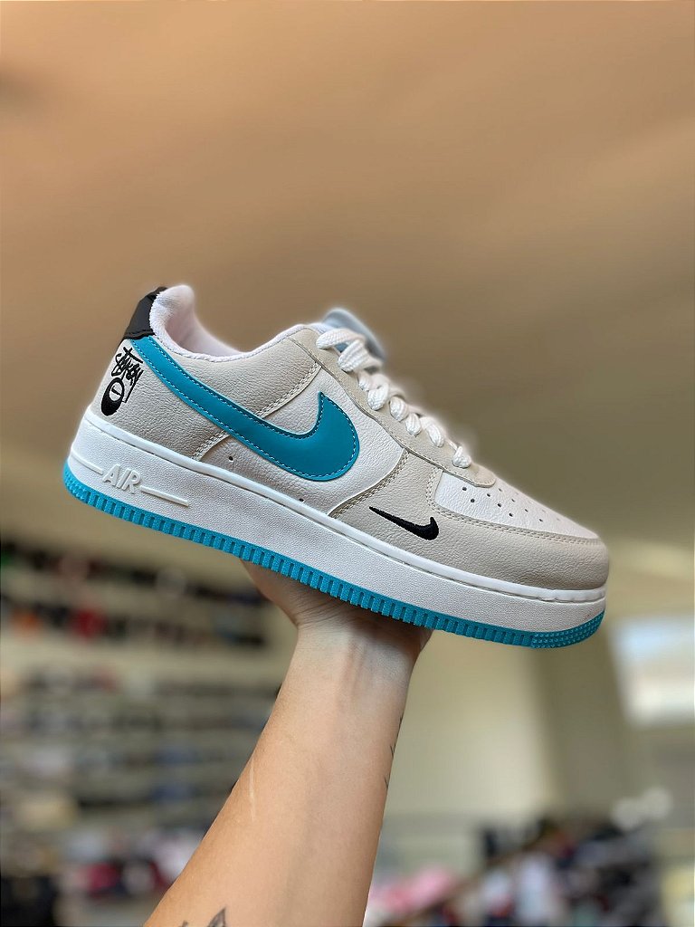 NK Air Force Premium-Branco/Bege/Azul - Moda Brás