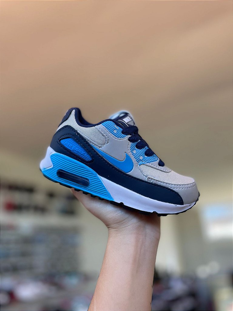 NK Air Max 90 Infantil Cinza e Azul Moda Bras