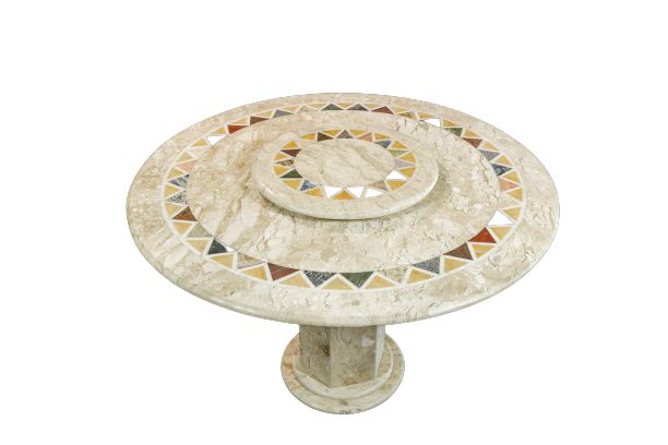 Mesa Giratória 150Ø em bege-bahia com mosaico - Stone Art