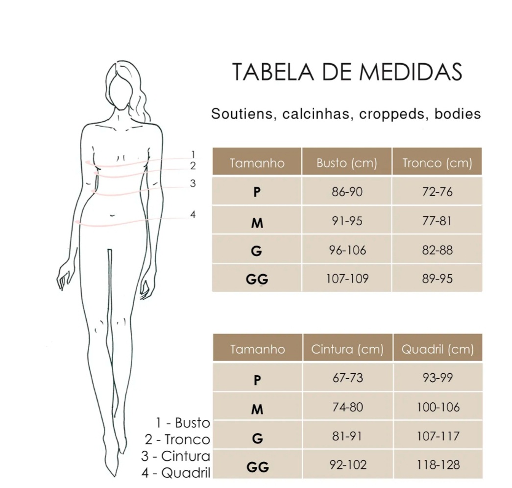 Tabela de Medidas - PURO DESEJO - Fitness e Moda Íntima