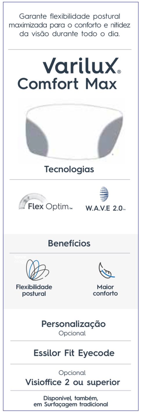 Benefícios das lentes Varilux multifocal Comfort Max