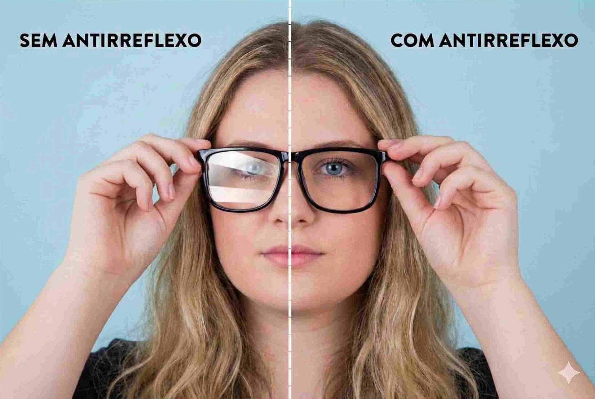 Comparação de lentes de óculos com e sem Crizal