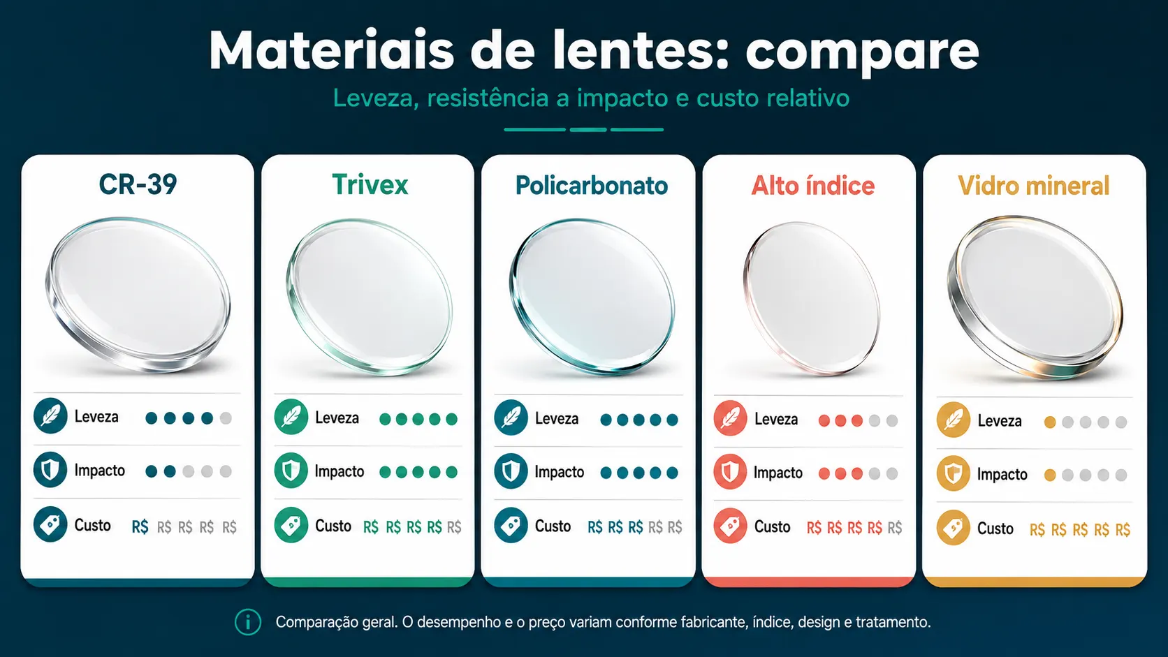Comparação entre os diferentes materiais de lentes de óculos de grau e suas características - Óculos Vine