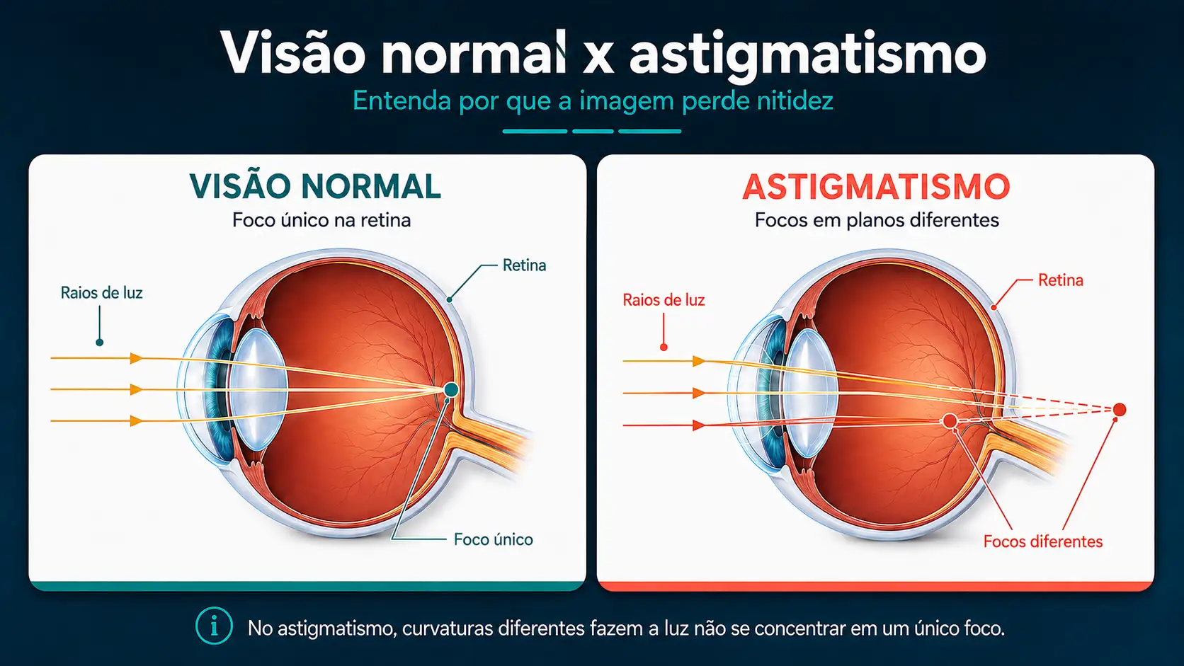comparação entre a visão normal x visão que apresenta astigmatismo - Óculos Vine
